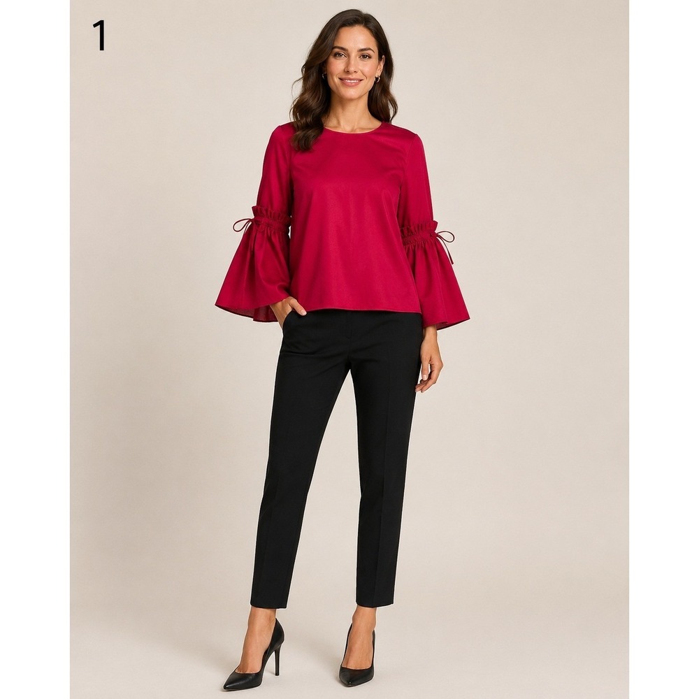 Jane and Delancey Blouse Women Small Red 100% Cotton Peasant Tie Sleeves Holiday